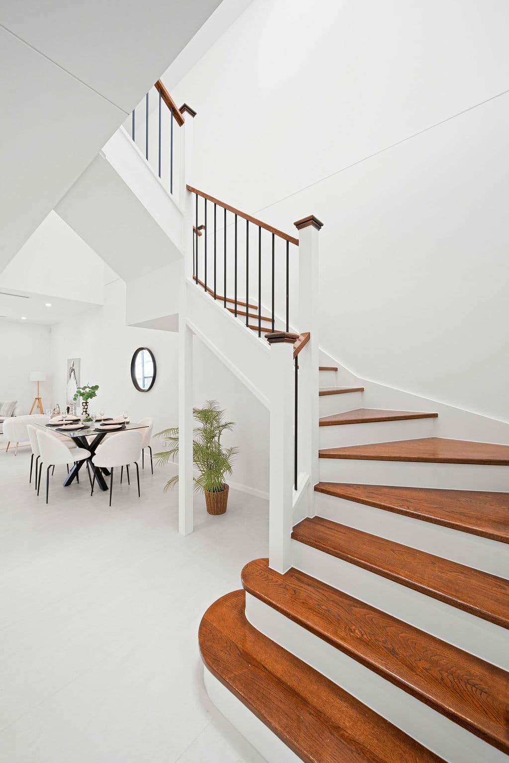 Traditional staircase with iron spindle balustrade, Wilton